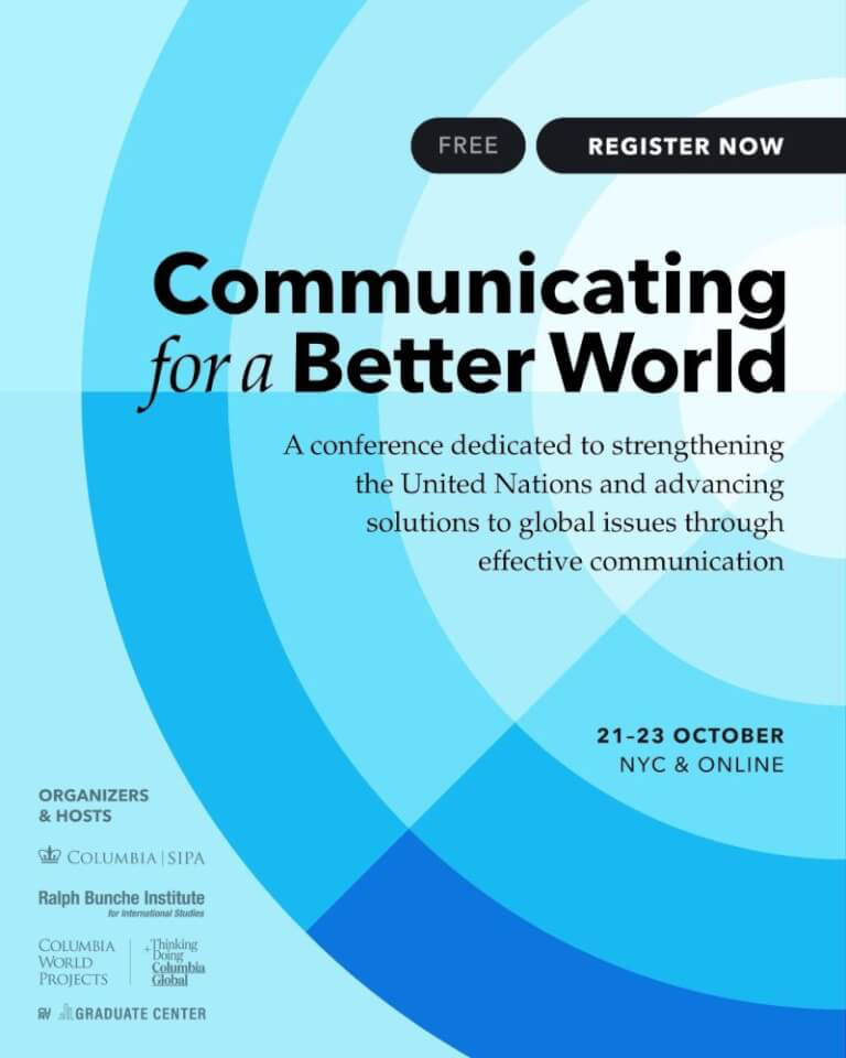 Affiche de la conférence Communicating for a Better World, New York, du 21 au 23 octobre 2026